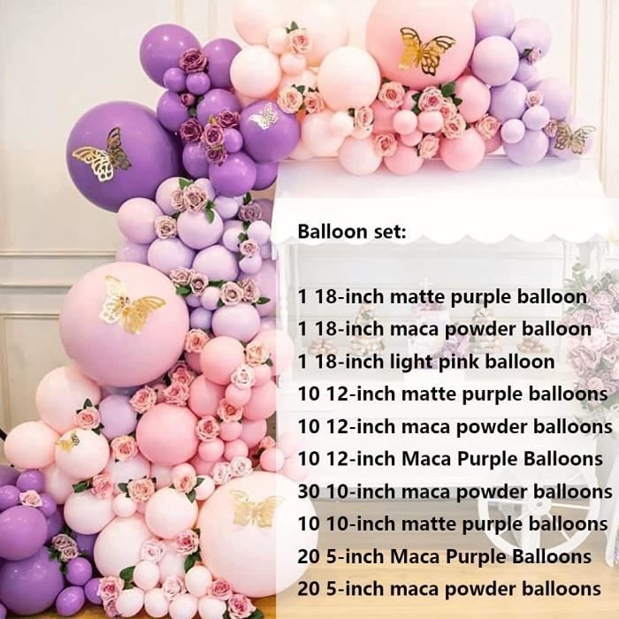 Ballon Rose et Violet Avec Décoration Papillon, Convient pour Anniversaire  Bébé Douche Mariage Fond Décoration de Fête Fournitures