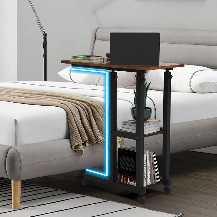 Table D'Appoint Mobile Esmart Réglable En Hauteur 64-99 Cm - Érable 71x40 Cm Pour Canapé Lit