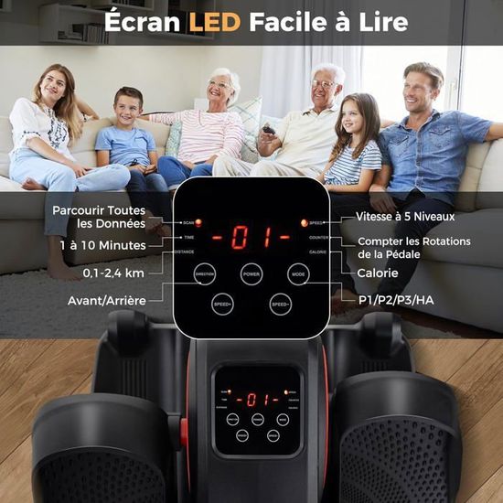 Pédalier D'appartement électrique GYMAX – 2 Modes Manuel/auto, écran LED, Télécommande – Roues Silencieuses, Facile à Ranger – Idéal Bureau, Maison