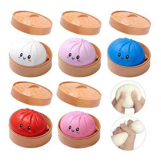 Dumpling Squishy – Jouet sensoriel Jumbo pour soulager le stress, balle douce et lente avec boîte vapeur pour enfants et adultes, jouet de bureau pour soulager l'anxiété (blanc