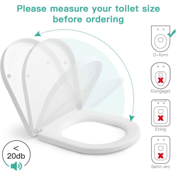 Abattant WC Soft Close Forme D - Lunette Frein De Chute - Matériau UF Résistant