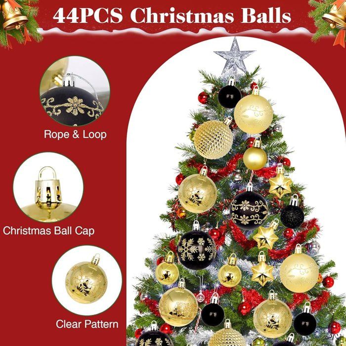 44 Boules De Noël Rouge Et Or - 6cm Et 3cm - Décoration Sapin Intérieur/extérieur - 2