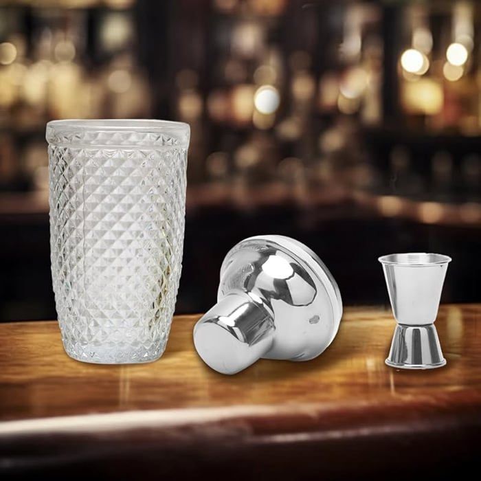 Shaker 400 Ml Verre Doseur Shaker à Cocktail En Verre Doré 400 Ml - Kit Avec Verre Doseur Et Cuillère Pour Bar Maison Et Fêtes Capacité 400 Ml Verre Doseur