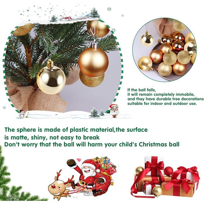 49 Pcs Boule De Noel - Petite Boule Sapin De Noel Ronde 3 Cm En Plastique Avec Ficelle - Decoration Sapin De Noel Pour Décorati A175 - Maison