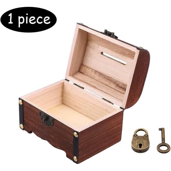 Coffre au trésor en bois-Vintage-Tirelire avec cadenas-Boîte de rangement- Boîte de rangement-Boîte cadeau-Tirelire en bois pou[196] - Cdiscount Maison