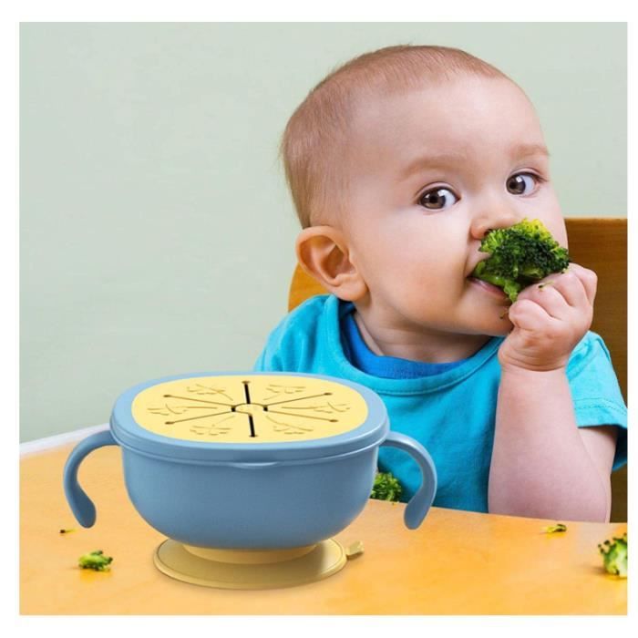 Bol à Ventouse Bébé 360 Ml Avec Poignée, Couvercle & Paille – Anti-renversement – Sans BPA