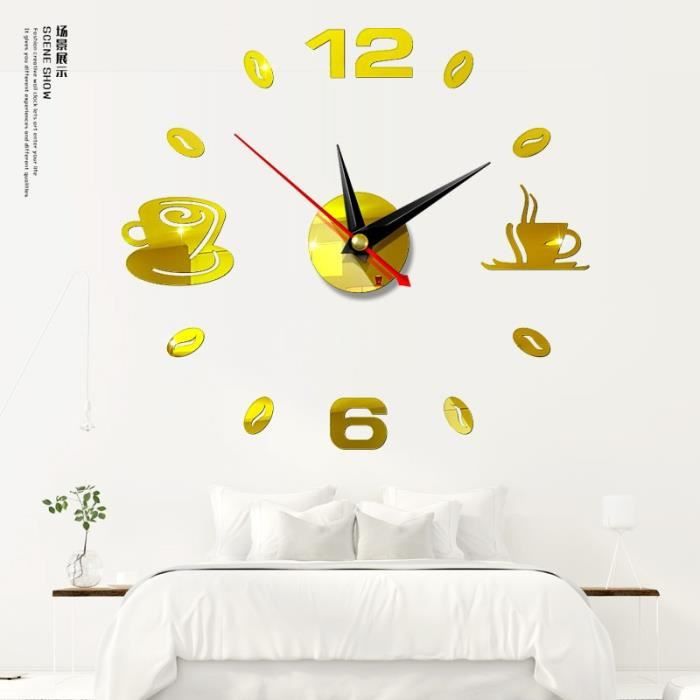 Hosuho Horloge murale 35 x 30 cm en acrylique en forme de tasse de café Noir DIY Mute Sticker mural décoratif pour salon, chambre à coucher et bureau Hosuho Horloge murale 35 x 30 cm en acrylique en forme de tasse de café Noir DIY Mute Sticker mural décoratif pour salon, chambre à coucher et bureau