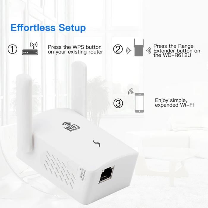 Répéteur WiFi Longue Portée - Couvre Jusqu'à 11 800 Pi², 2 Ports Ethernet, Mode AP - Facile à Installer, Pour Maison Et Bureau