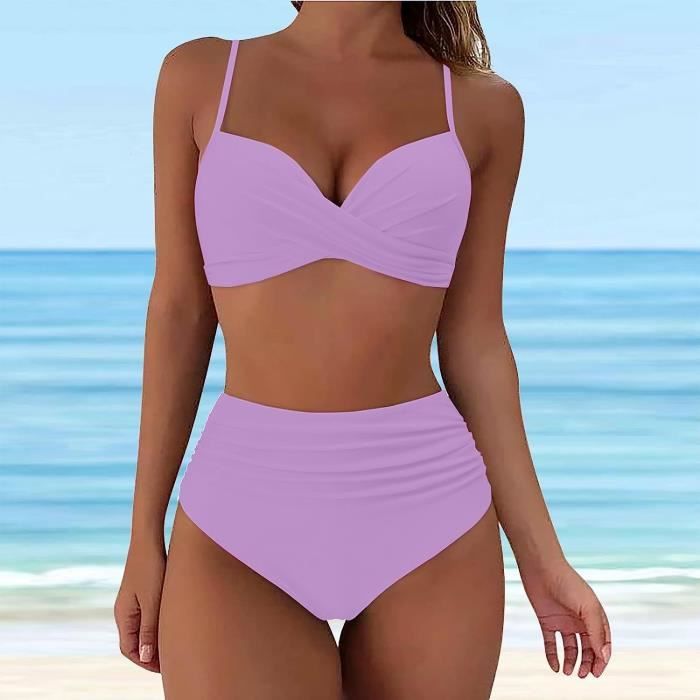 2 Pices Imprim SwimsuitMaillot de Bain Femme Ronde V Fronc Ventre Plat Maillot De Bain Plage Bohme Grande Fente E