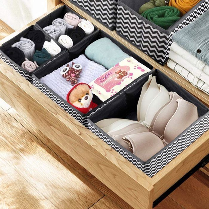 YINGG Boîte De Rangement Tissu Avec Couvercle Et Poignée – Lot 1 Grand + 2 Petits Tiroirs Pliables – Idéal Chaussettes, Sous-vêtements, Cravates