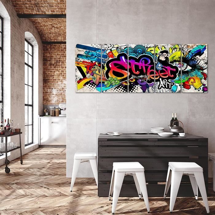 Runa Art Quadro Tela Non Tessuta 5 Pezzi – Murale Graffiti Colorato Per Soggiorno, Decorazione Da Parete Street Art, Stampa Su Tessuto Premium 110g/m², Fatto In Germania, 004552b