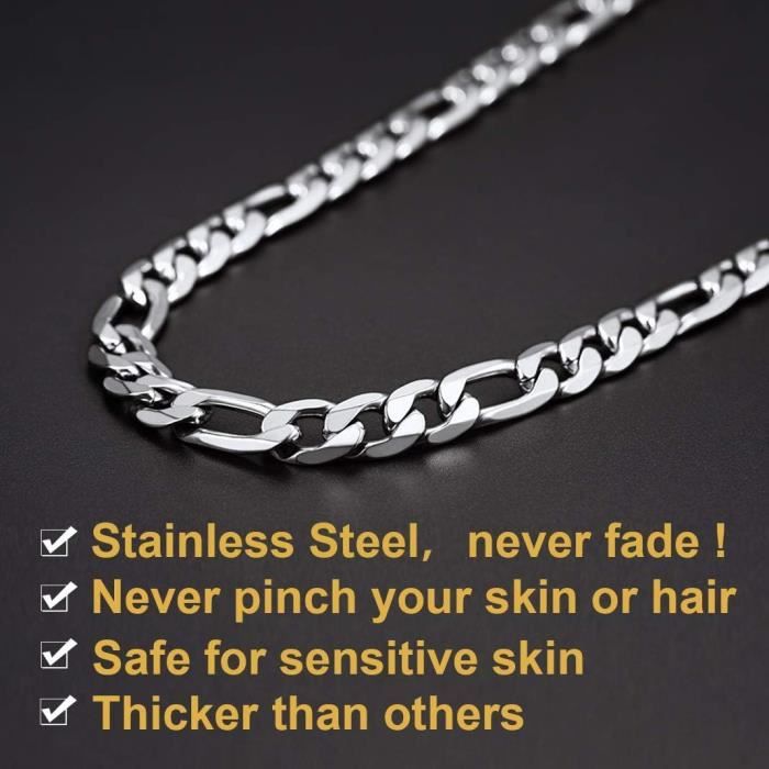 COLLIER CHAINE GOURMETTE 55cm EN ACIER INOXYDABLE MAILLES FIGARO HOMME