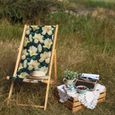 Chaise chilienne bois - chaise longue bois jardin pliable toile transat exterieur chaise en bois avec accoudoir Fleur Motiv-3