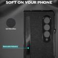 Coque Compatible pour Samsung Galaxy Z Fold 3 5G, [avec S Porte-Stylo Poche pour Stylet] [Texture Cuir + Cadre PC] Housse- Gris-3