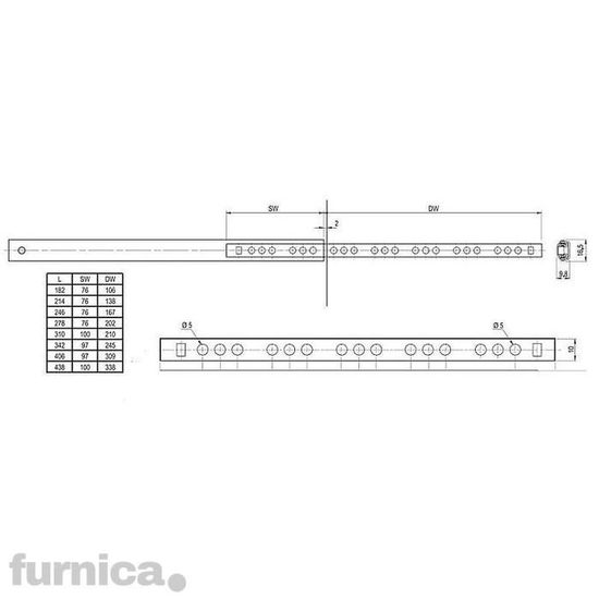 Glissières pour tiroirs à roulement à billes,... FURNICA Lot de 10 5 paires