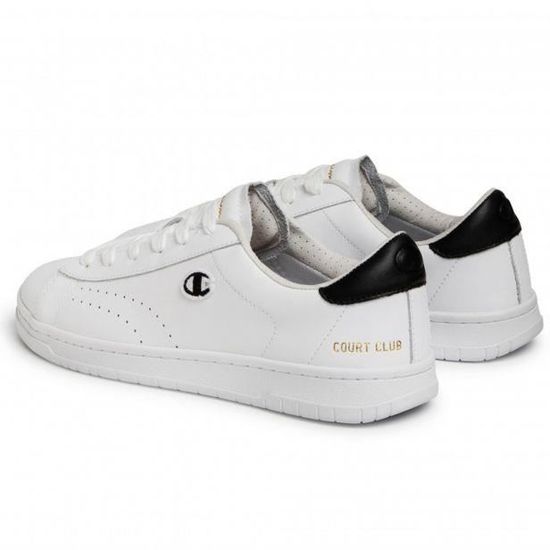 Basket Champion en cuir blanche Court Club PATC S21363-S20-WW006 Blanc/noir  - Cdiscount Chaussures