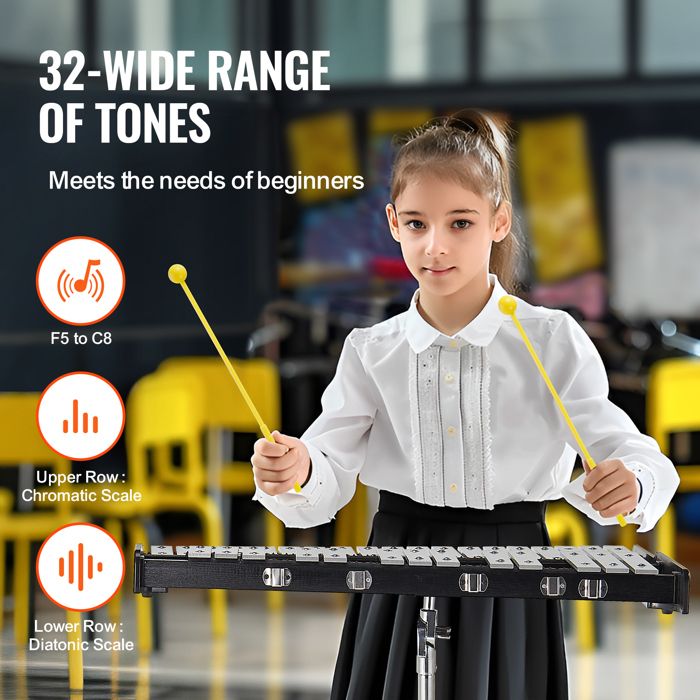 Kit Xylophone Glockenspiel 32 Notes-VEVOR-Instrument de Percussion Professionnel-avec Maillets