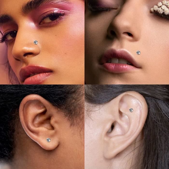 Piercing Labret En Titane G23 - Pour Lèvre, Tragus, Helix - CZ Ou Opale - 6mm Ou 8mm - Chriscoco