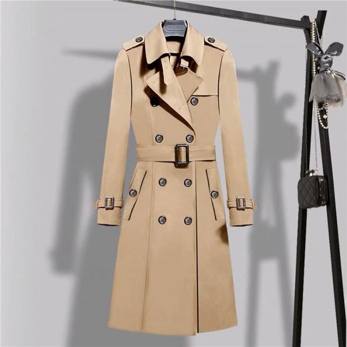 Manteau 2020 nouveau printemps femmes Double boutonnage longue Trench manteaux kaki mince ceinture manteau coupe Type ka qi se