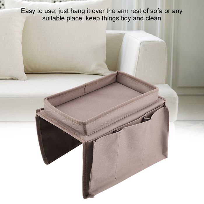 Organisateur Canapé 4 Poches + Plateau Porte-Gobelet – Beige, Tissu Oxford Résistant