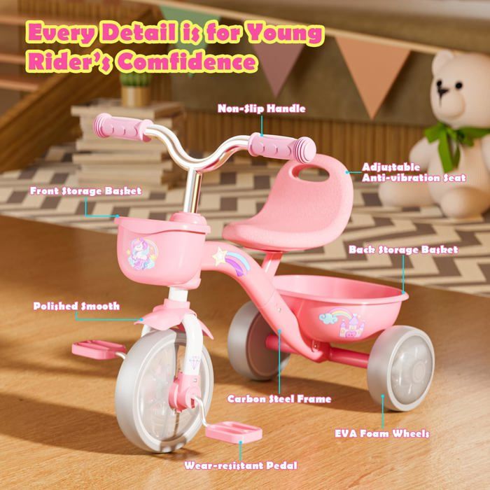 Braxel Tricycle Évolutif 2-5 Ans Avec Roues LED Spider – 3 Positions De Siège, Paniers De Rangement, Capacité 35 Kg – Rouge