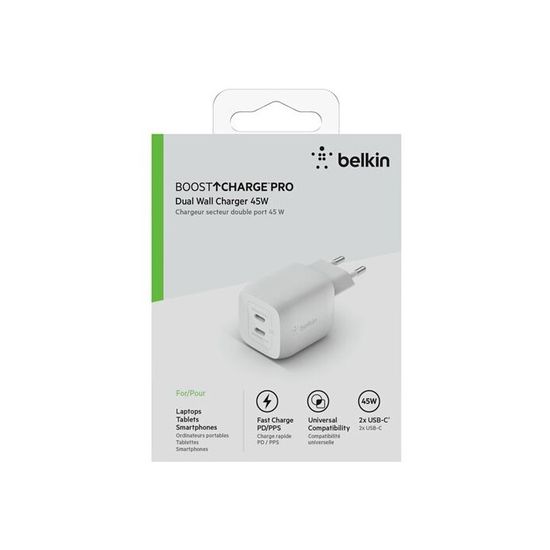 Belkin chargeur Secteur USB-C pour Laptop 65W Multiports + câble