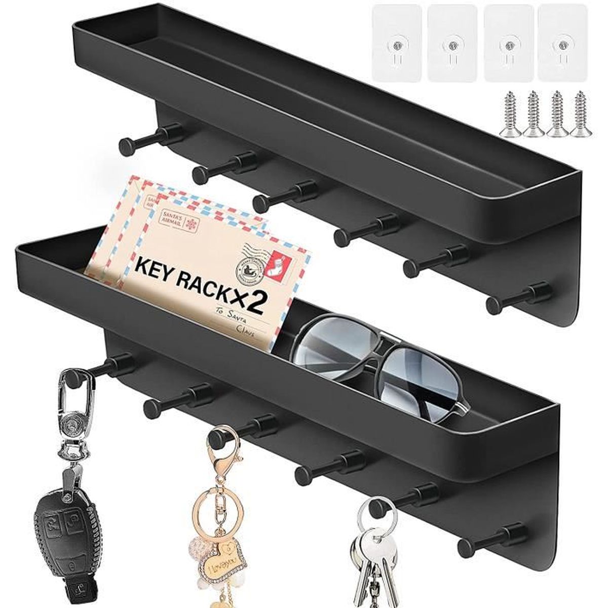 Porte Clef Mural Bois Moderne ,Boîte à Clés Avec 7 Crochets Et Étagère ,Organisateur Mural Pour Entrée, Couloir, Cuisine, Bureau, Salon