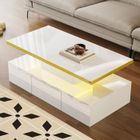 SOMUBI Table basse blanche avec LED, 1 tiroirs, laquée brillante, table d'appoint de salon, 100 x 50 x 38,5 cm, Design moderne