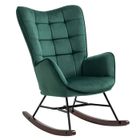 MEUBLES COSY Fauteuil à bascule allaitement scandinave avec accoudoirs en velours vert foncé à surpiqûres - FUNKEL