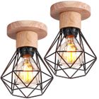 WOTTES UNI Rétro Plafonnier Vintage Industrielle Cage Forme Diamant Lustre Suspension pour Salon Entrée Cuisine Noir 2PCS