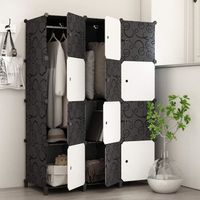 Armoire de chambre 4 etagère 12 cubes,Armoire Portable DIY avec 1 tringle à vêtements 105 x 45 x 140cm Noir