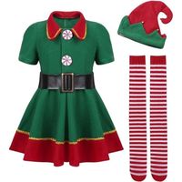 Ensemble de costume d'elfe de Noël pour Halloween, carnaval, décoration de Noël, Tenue de lutin vert pour femme, 130cm