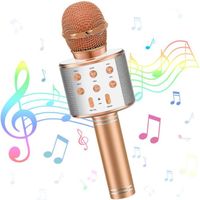 Microphone Sans Fil Karaoké, Microphone USB Bluetooth Micro Karaoke Enfant, 3-12 Ans Fille Garcon Cadeaux - Or Rose