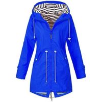 WYD™ Veste de pluie solide pour femmes, imperméable coupe-vent à capuche pour femmes - bleu