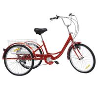 24 "6 vitesses tricycle cruiser bike avec panier d’achat light tricycle adulte trike rouge