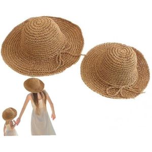 CHAPEAU - BOB 2 Pcs Chapeaux de soleil,Chapeau Été Large Bord Chapeau de Soleil Anti-UV pour Plage Voyage (adultes et enfants)-brun clair