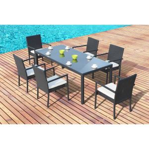 Salon De Jardin Atlas 6 Resine Tressee 6 Fauteuils Noir Ecru