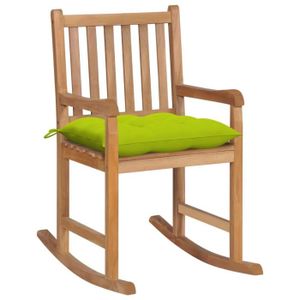 FAUTEUIL JARDIN  Style FR Chaise - Contemporain - Fauteuil à bascule avec coussin vert vif Bois de teck solide®DHJHNK®