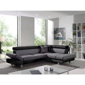 CANAPE CONVERTIBLE BESTMOBILIER Canapé d'angle droit LISBONA - Convertible - 5 places - Coloris : noir/gris - L252xP190cm