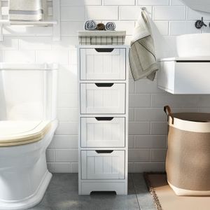 MEUBLE BAS COMMODE SDB Mondeer Meuble Salle de Bain,Meuble de Rangement avec 4 Tiroirs en Bois, pour Salle de Bain Salon Couloir chambre,Blanc