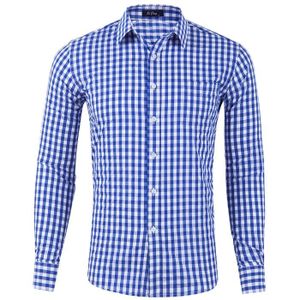 CHEMISE - CHEMISETTE Chemise Homme Coton Manches Longues Chemisette à Carreaux Classiques Casual Shirts Business Formelle Chemises Regular Fit -  Bleu 1