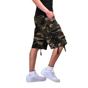 PANTACOURT Cargo pantacourt homme multi-poches camouflage couleur unie de Marque shorts hommes militaires en coton-Vert camouflage