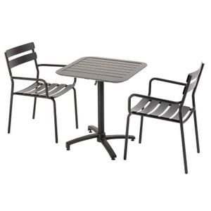 Ensemble table et chaise de jardin Ensemble table inclinable de terrasse 70 x 70 cm et 2 fauteuils noir