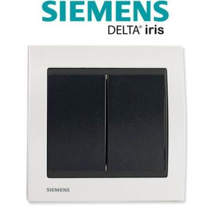 PLAQUE DE FINITION Siemens - Va et Vient + Poussoir Anthracite Delta Iris + Plaque Métal Blanc