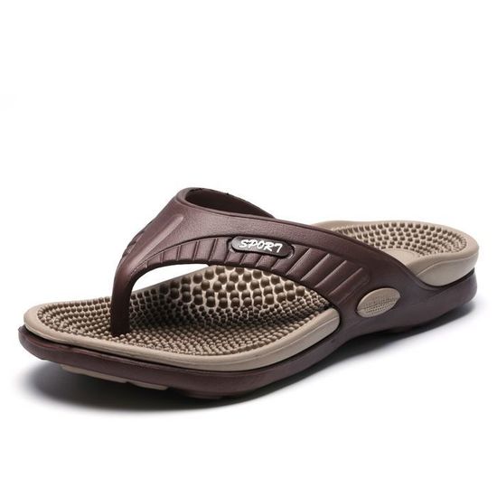 Tongs Homme Confort Plage - Semelle Antidérapante TPR, Soutien Voute Plantaire - Taille 42-46 EU - Cuir PU Et Textile Respirant