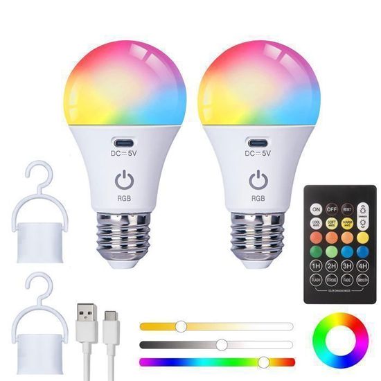 Ampoule Rechargeable Avec Télécommande Et Application Ampoule Led Intelligente E27 A Intensite Variable Cct Rgb 5 W 98224520