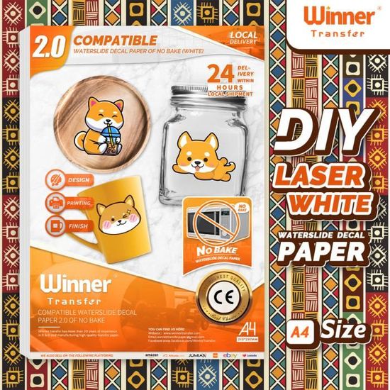 Papier Décalcomanie à L'Eau TransOurDream - 10 Feuilles A4 Pour Objets Transparents/clairs - Imprimante Laser - Transfert Simple Sans Vernis