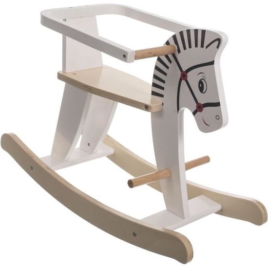 Cheval a bascule en bois massif Blanc Pour enfants a partir de 12 mois Dimensions 68 x 26 5 x 48 cm Cdiscount Jeux Jouets