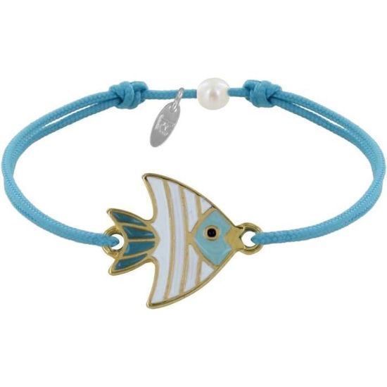 LES POULETTES BIJOUX - Bracelet Lien Médaille Laiton Doré Ronde Coeur Émaillé Rouge Pailleté