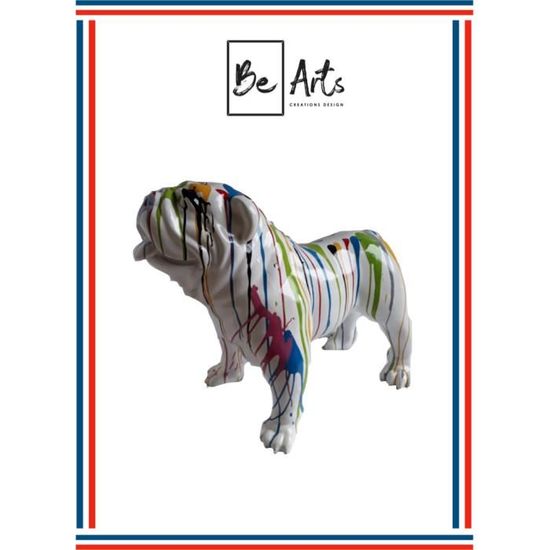 Statue chien bouledogue Anglais blanc debout collier a pointes - 11